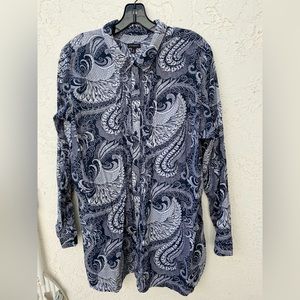 Talbots  navy/white paisley print  cotton lawn  tunic  size xl